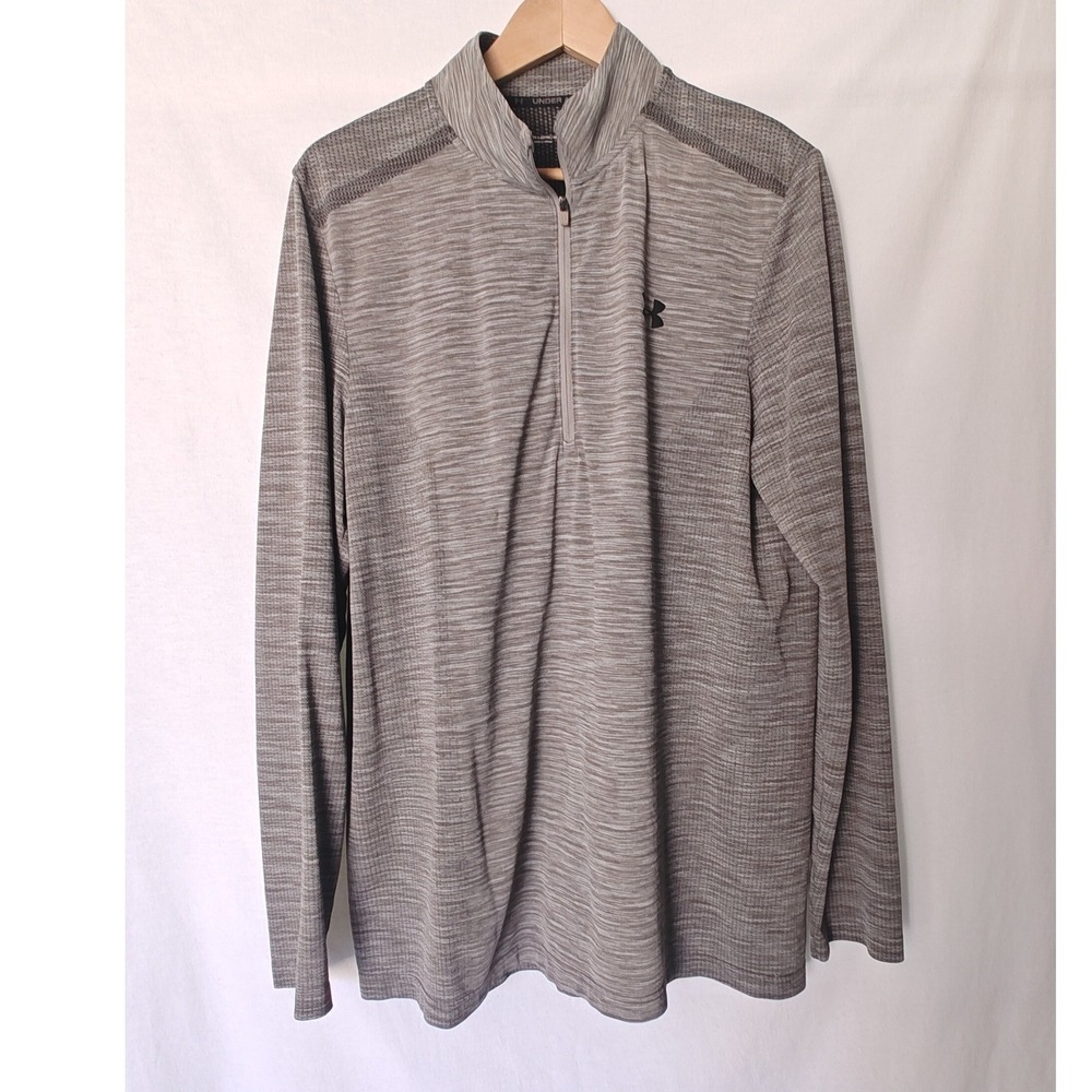 Under Armour 1/4 Zip Pullover XL Grey HeatGear Fitted Space Dye Long Sleeve